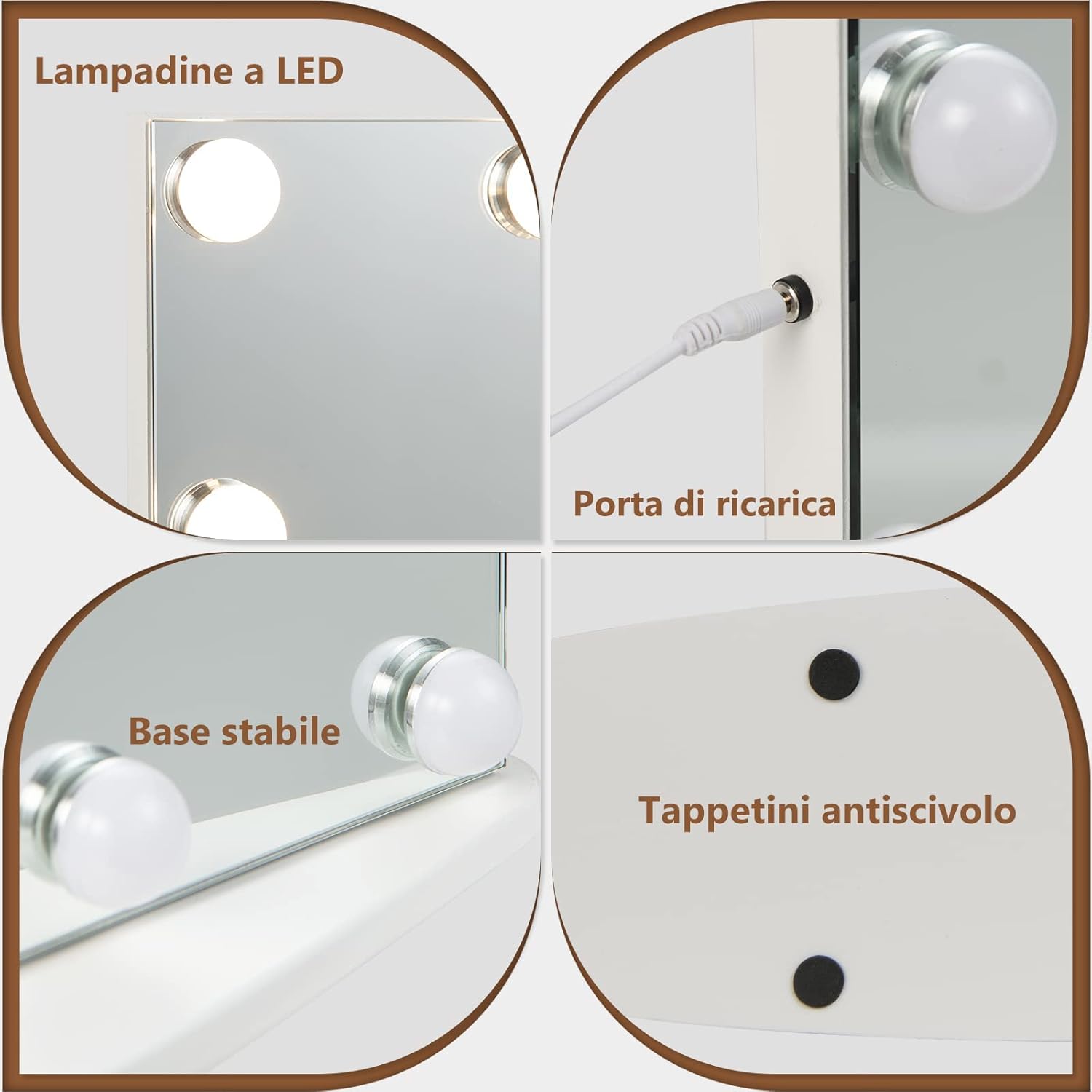 Specchio Trucco con 18 Luci, Specchio Rettangolare per Bagno con Interruttore a Sfioramento, Luce LED a 3 Colori, Luminosità Regolabile, 65 x 52,5 cm