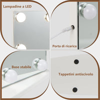 Specchio Trucco con 18 Luci, Specchio Rettangolare per Bagno con Interruttore a Sfioramento, Luce LED a 3 Colori, Luminosità Regolabile, 65 x 52,5 cm