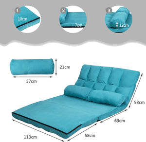 Divano Letto da Terra con 2 Cuscini, Divano Letto Pieghevole con Schienale Regolabile a 6 Livelli, Ideale per Camera da Letto e Soggiorno (Blu)