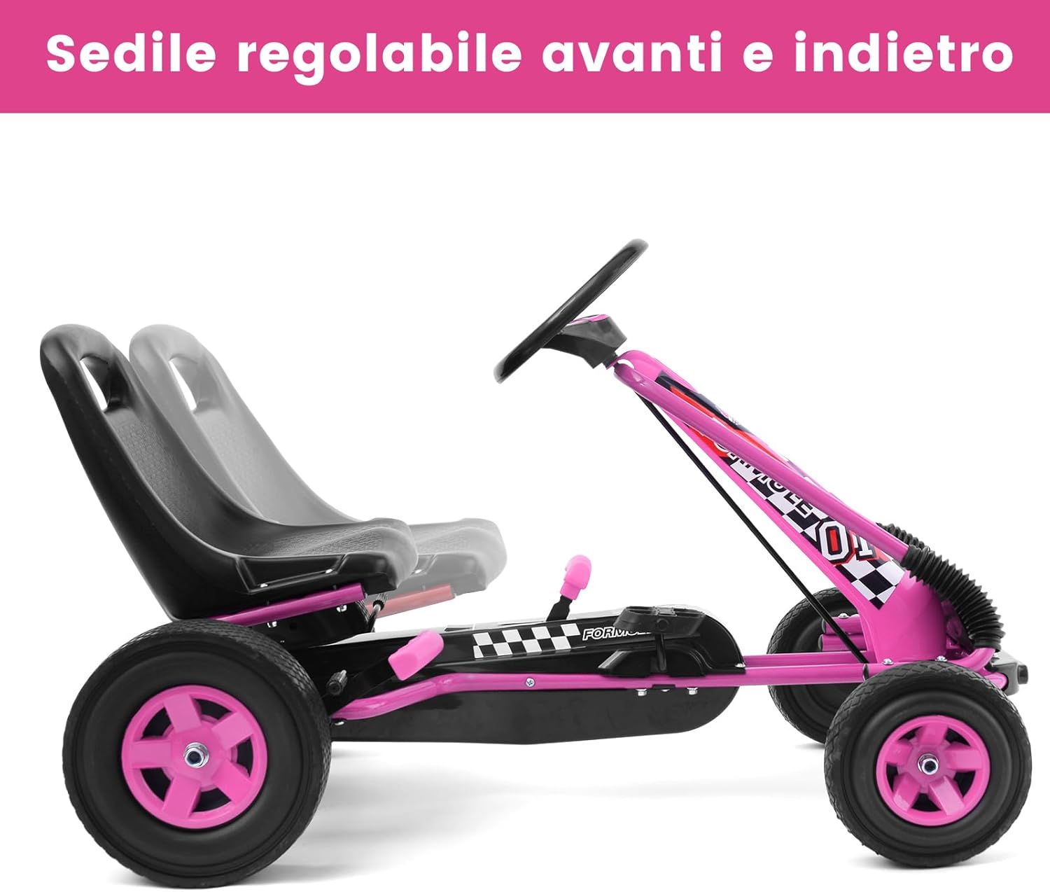 Go Kart a Pedali per Bambini, con Sedile Regolabile e Freno a Mano, Go Kart Veicolo per Bambini 3-8 Anni, Portata Massima 30 kg (Rosa)