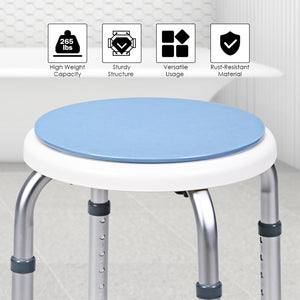 Sgabello per Doccia Girevole a 360°, Regolazione in Altezza, Gambe in Alluminio Resistenti alla Ruggine, Stabile e Antiscivolo, Sedile Comodo per Anziani e Disabili
