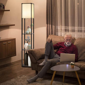 Lampada da Terra da Salotto Design e Moderno, Lampada da Terra con Lampada e 3 Mensole Paralume, Ideale per Soggiorno, Camera da Letto e Studio, Nero