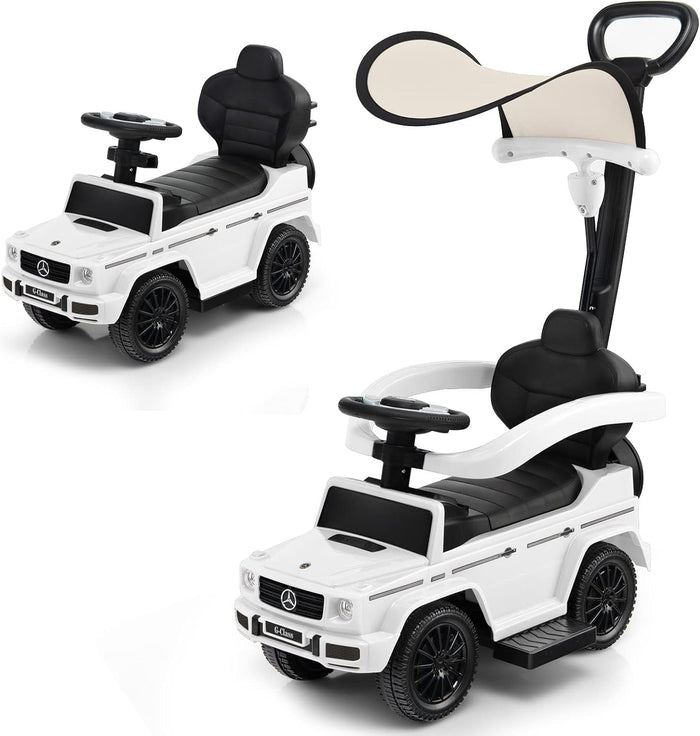 Auto a Spinta per Bambini, Macchina Cavalcabile a Spinta con Tettuccio Regolabile Maniglia per Genitori Paracolpi, Ideale per Bambini 12-36 Mesi (Bianco)