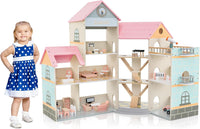 Casa delle Bambole in Legno, Casa delle Bambole a 3 Piani con 41 Mobili e Accessori, per Bambini 3 Anni+, 87 x 32 x 94 cm