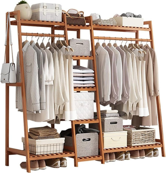 Appendiabiti in bambù, Appendiabiti Indipendente con ripiano Superiore, Appendiabiti con Ripiani, Appendiabiti Aperto, Organizer per riporre Abiti, per Camera da Letto, corridoio, Ingresso
