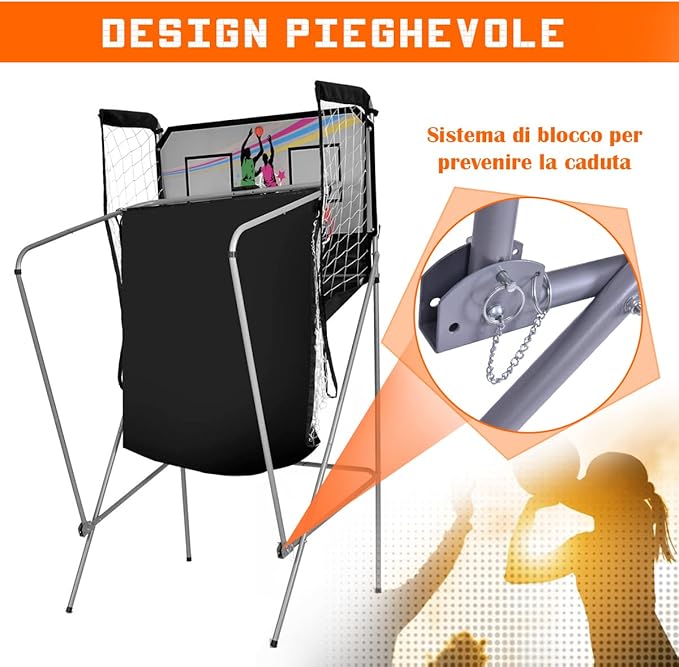 Macchina da Pallacanestro Elettronica, Canestro Basket da Camera a Doppio Tiro Pieghevole con Punteggio Elettronico, 4 Palle, 8 Modalità di Gioco e 2 Canestri (Grigio)