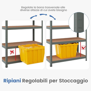 Scaffale con 5 Livelli, Scaffale per Garage Resistente con Altezza Mensole Regolabile, Capacità di Peso Totale 875 kg, Senza Bulloni, Uso Versatile 90x40x180cm (Grigio)