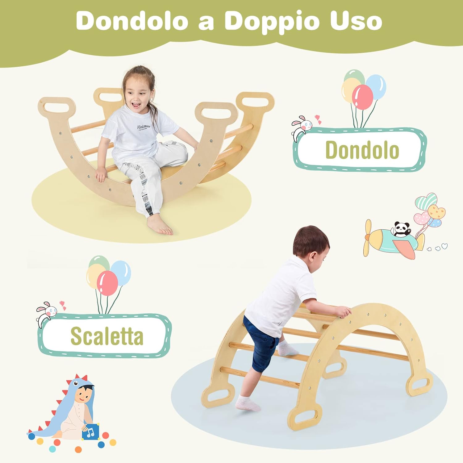 4 in 1 Set da Arrampicata per Bambini, Giocattoli da Arrampicata a Triangolo con Triangolo Arco e Salita, Ideale per Bambini 1 Anni + (Naturale)