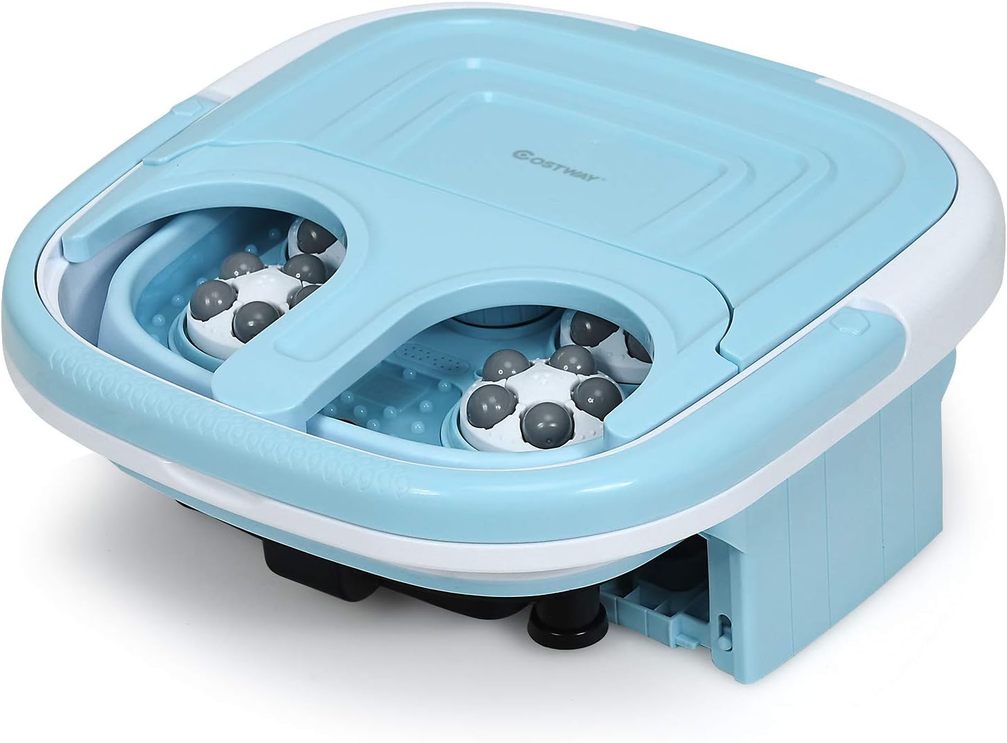 Massaggiatore Plantare Massaggiatore Piedi Elettrico, Massaggia Piedi Portatile, con Funzione Calore Bolle e Rulli Elettronici, Pieghevole Salvaspazio (Blu)