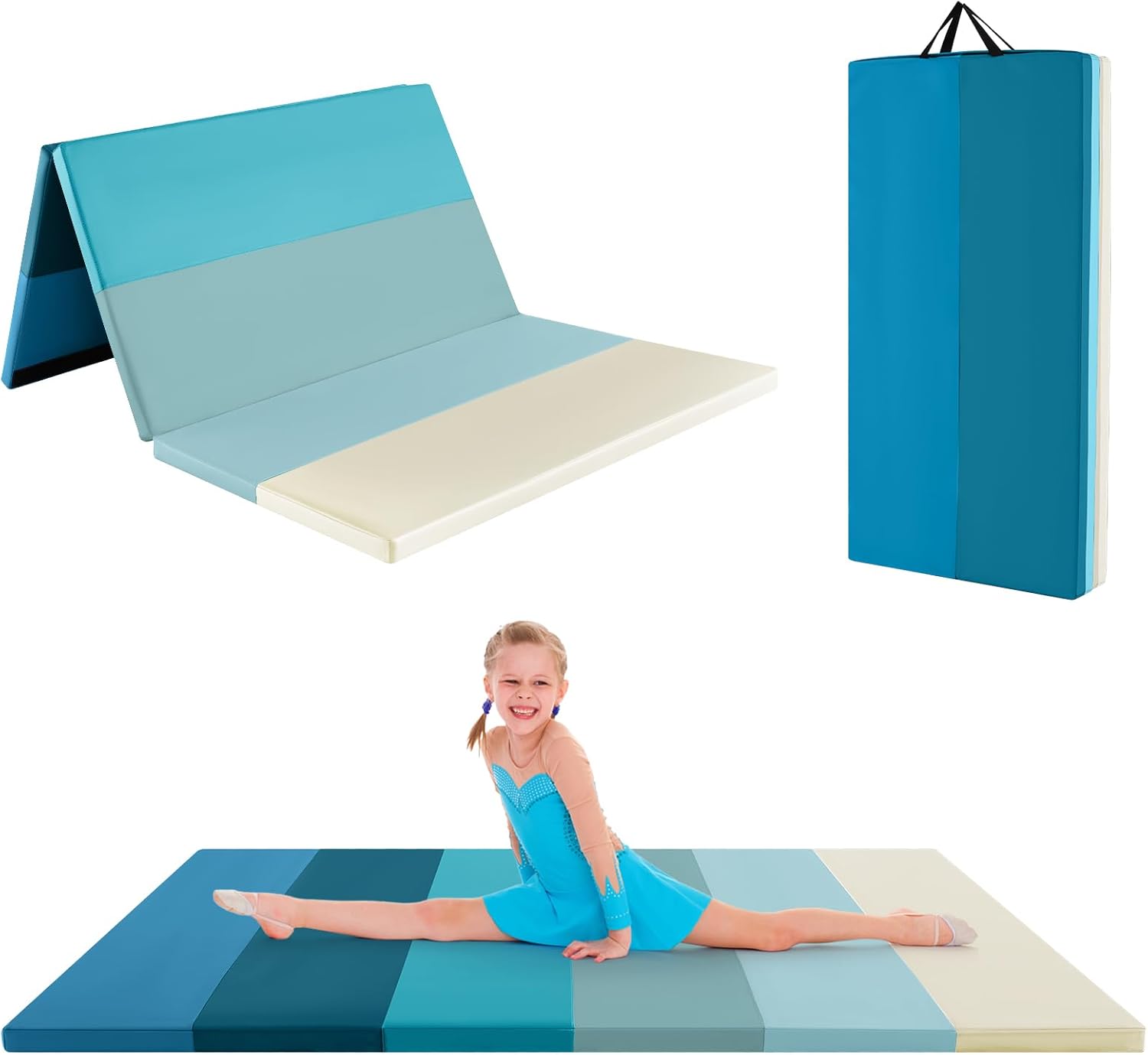 Tappetino da Ginnastica Pieghevole, Tappetino Portatile e Leggero con Maniglie, Tappetino per Yoga e Allenamenti per Stretching e Capriole da Casa e Palestra