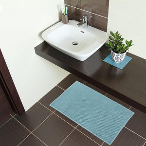 Tappeto Bagno Confortevole Scendiletto 65x130 cm Morbido Antiscivolo Pelo Lungo Azzurro