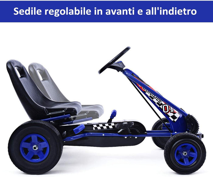 Go Kart a Pedali per Bambini, con Sedile Regolabile e Freno a Mano, Go Kart Veicolo per Bambini 3-8 Anni, Portata Massima 30 kg (Blu)