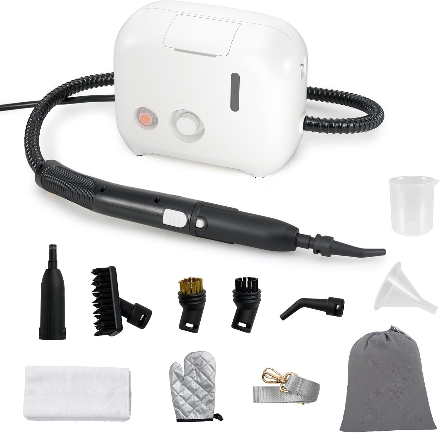 1500W Pulitore a Vapore Portatile, Vaporizzatore Domestico con Serbatoio d'Acqua 1 L (Sostenibile), Tempo Riscaldamento 10s, Macchina per Pulizia a Vapore Multiuso (Bianco)