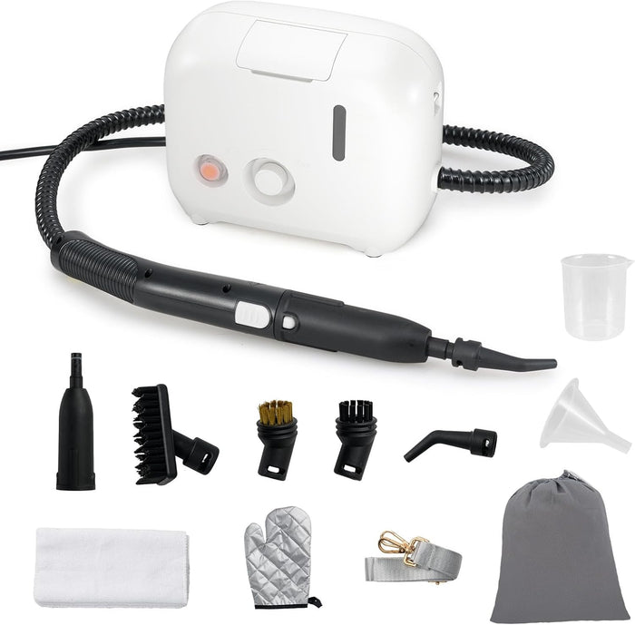 1500W Pulitore a Vapore Portatile, Vaporizzatore Domestico con Serbatoio d'Acqua 1 L (Sostenibile), Tempo Riscaldamento 10s, Macchina per Pulizia a Vapore Multiuso (Bianco)