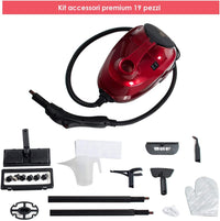 2000W Pulitore a Vapore con 19 Accessori e Serbatoio da 1,5L, Vapore per Tappeti, per Pulizie Profonde Pavimenti Finestre e Macchine (rosso)