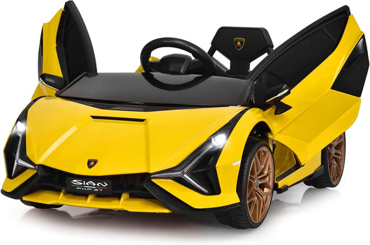 Macchina Elettrica Lamborghini per Bambini da 12V, Veicolo Elettrico Cavalcabile con Luci LED MP3 Telecomando, Fino a 5km/h, +3 Anni (Giallo)