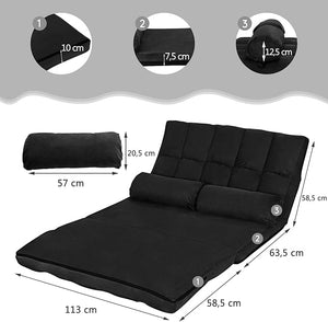 Divano Letto da Terra con 2 Cuscini, Divano Letto Pieghevole con Schienale Regolabile a 6 Livelli, Ideale per Camera da Letto e Soggiorno (Nero)
