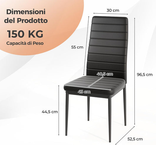 Set 4 Sedie per Sala da Pranzo, Sedie in Finta Pelle con Schienale Imbottiti e Gambe in Metallo, Sedia Moderna per Ufficio, Soggiorno e Studio