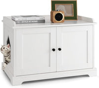 Mobile per Lettiera per Gatti, Casetta per Gatti con Tiragraffi, Divisorio Regolabile, Ante e Ingresso Laterale, Mobiletto Versatile e Moderno per Salotto, 75 x 51 x 53 cm, Bianco