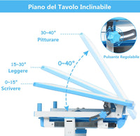 Scrivania per Bambini Tavolo per Studenti con Sedia Inclinabile Regolabile in Altezza, Ergonomica, Vari Colori Disponibili (Blu)