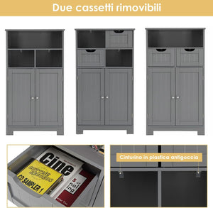 Armadietto Terra da Bagno Mobile Autoportante, Mobiletto Ufficcio Multiuso, con Cassetti e Ripiani, Ampio Spazio, Legno (Grigio)