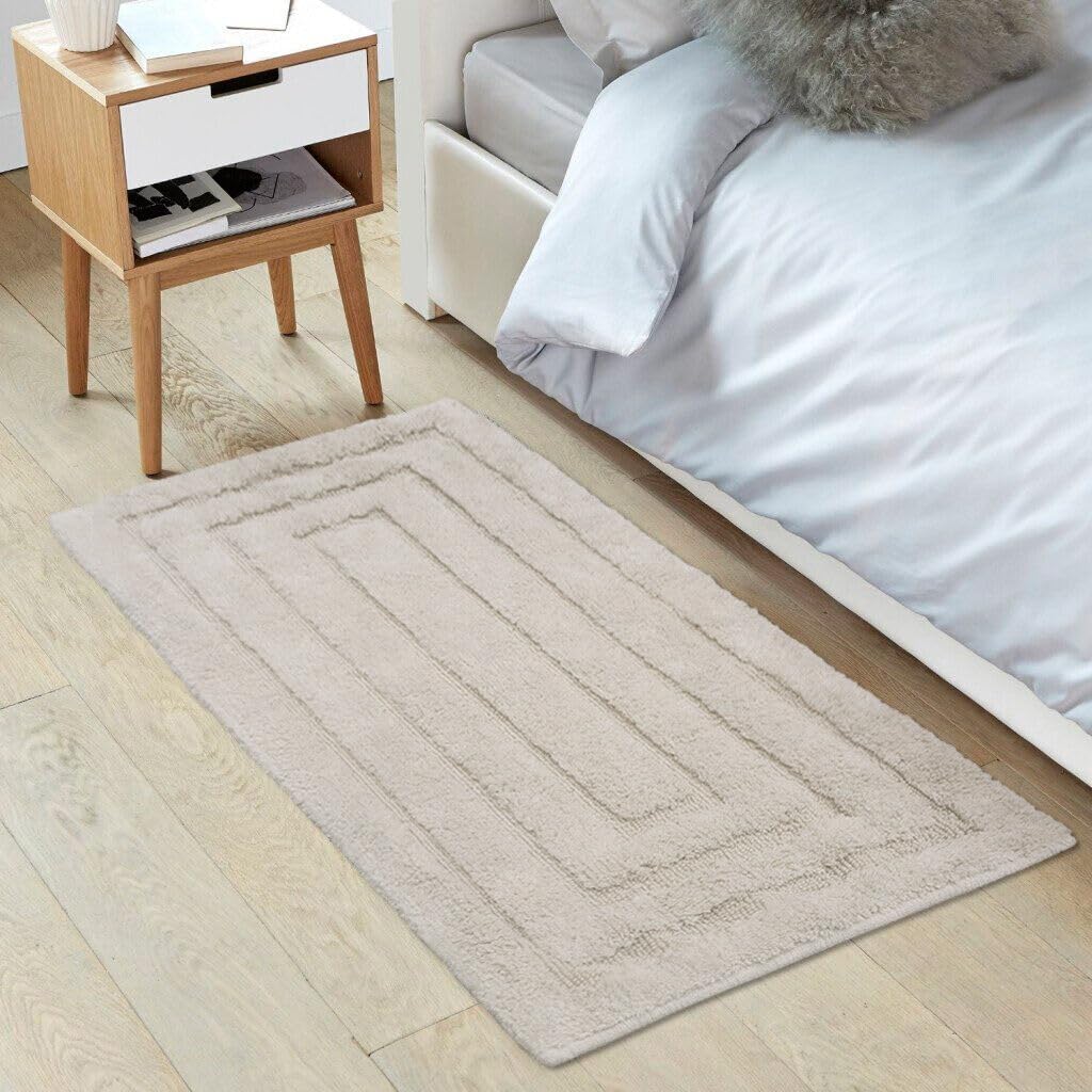 Tappeto Bagno 50x80 cm Puro Cotone Elegante Lussuoso Morbido Scendiletto Antiscivolo Beige