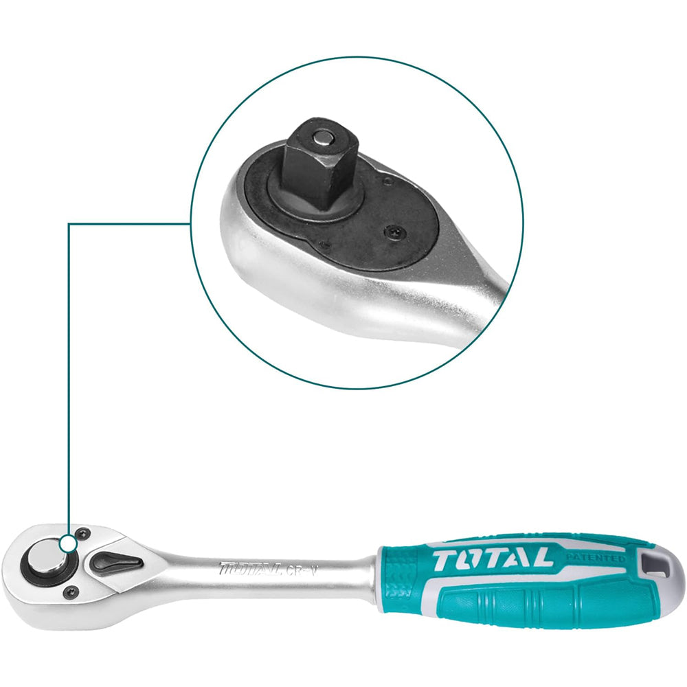 CHIAVE A CRICCHETTO REVERSIBILE 1/4" POLLICI 45T Cr-V Cr-Mo TOTAL TOTTHT106146