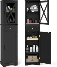 Armadietto da Bagno 40 x 30 x 168 cm, Colonna Bagno con Cassetto, 2 Ante e 3 Ripiani Regolabili, Mobiletto Salvaspazio per Cucina, Soggiorno e Ufficio (Nero)