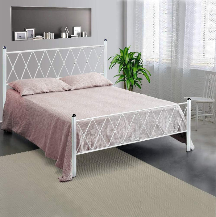 Letto in Ferro Battuto Moderno una piazza e mezza PIRAMIDE cm 120x190 Artigianale colore Bianco