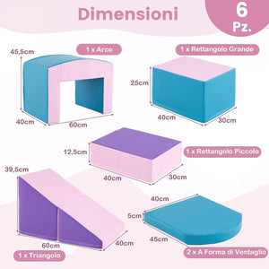 6 Blocchi di Schiuma per Arrampicata, Gioco Morbido per Bambini, Set di Costruzioni Colorate per Arrampicarsi e Strisciare con Tunnel, Scale e Rampetta per Bambini 12 Mesi + (Blu)