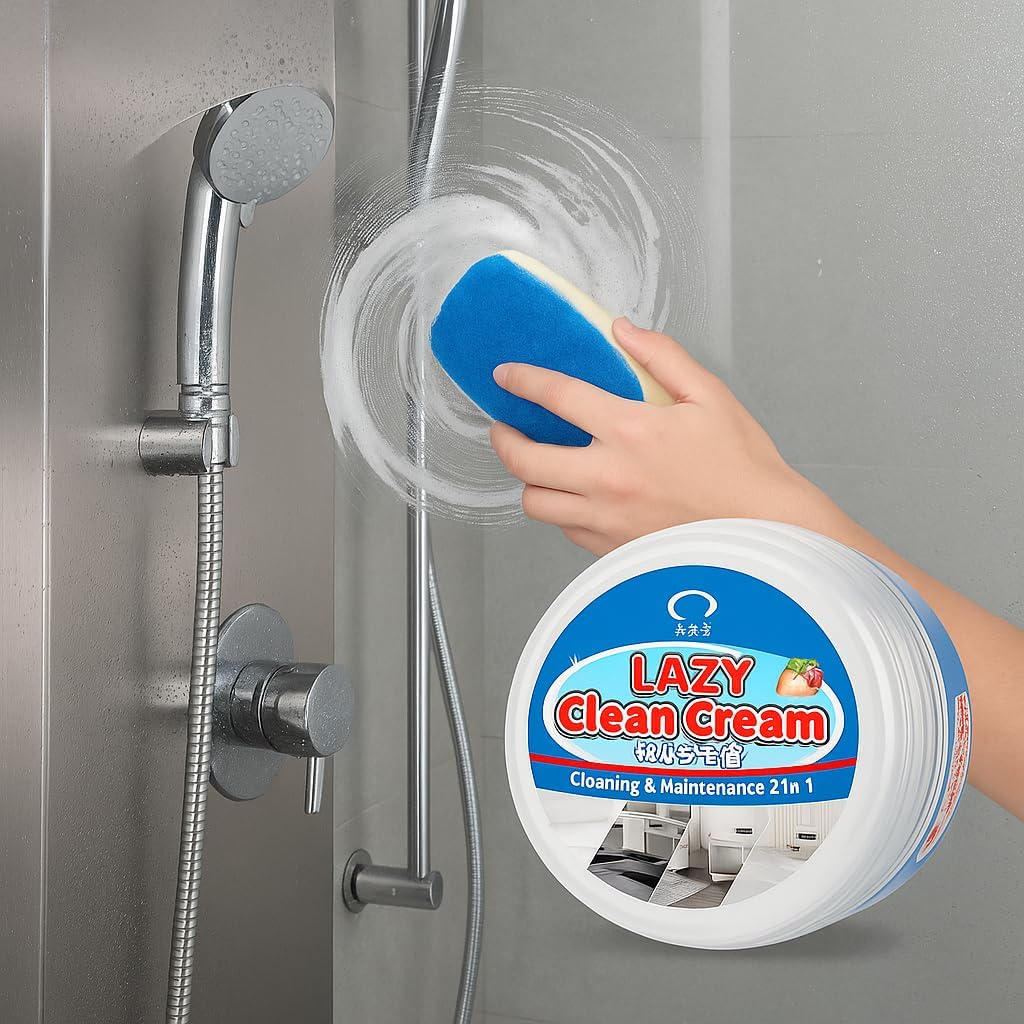 Pasta Pulente Multiuso 400g, con Spugna + Panno Magico Microfibra, Anticalcare Doccia, Azione Antigoccia, Brilla Acciaio, Vetri e Superfici, Detergente Universale Biodegradabile.