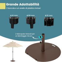 Base per Ombrellone in Metallo 23 kg, Supporto Rotondo con 2 Manopole di Serraggio, Ruote e Manico, Supporto per Ombrellone da Mercato Resistente per Giardino, Cortile, Piscina