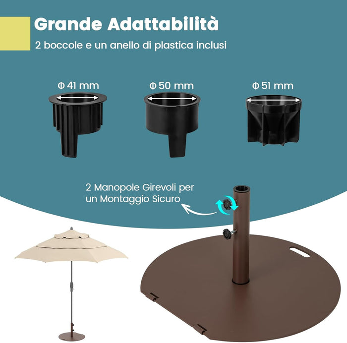 Base per Ombrellone in Metallo 23 kg, Supporto Rotondo con 2 Manopole di Serraggio, Ruote e Manico, Supporto per Ombrellone da Mercato Resistente per Giardino, Cortile, Piscina