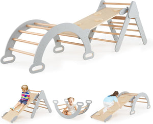 3 in 1 Set da Arrampicata per Bambini, Giocattoli da Arrampicata a Triangolo con Triangolo Arco e Salita, Ideale per Bambini 1 Anni + (Grigio)