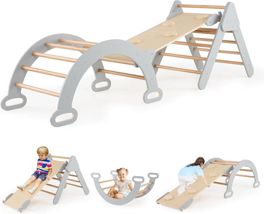 3 in 1 Set da Arrampicata per Bambini, Giocattoli da Arrampicata a Triangolo con Triangolo Arco e Salita, Ideale per Bambini 1 Anni + (Grigio)
