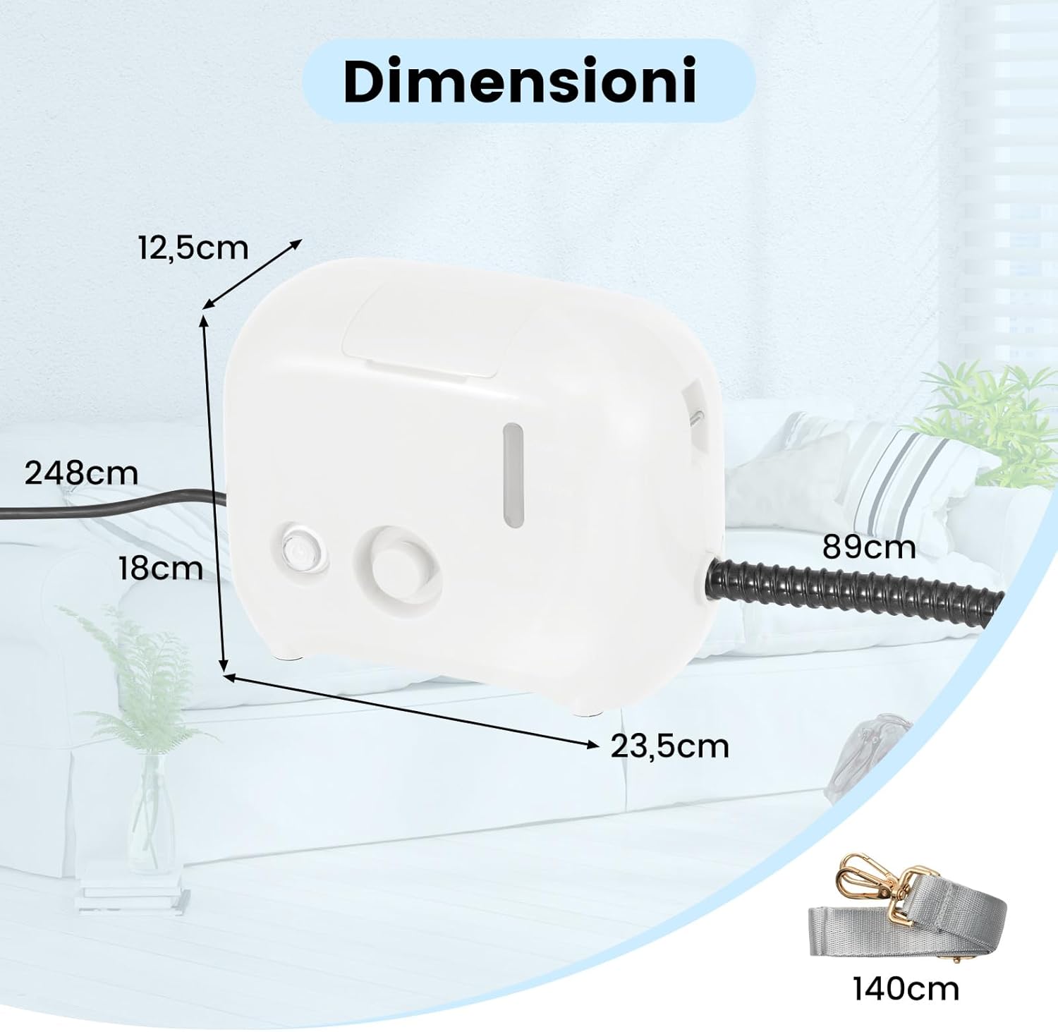 1500W Pulitore a Vapore Portatile, Vaporizzatore Domestico con Serbatoio d'Acqua 1 L (Sostenibile), Tempo Riscaldamento 10s, Macchina per Pulizia a Vapore Multiuso (Bianco)