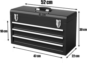 Cassetta Portautensili, Valigetta per Attrezzi con 3 Cassetti + Vassoio, 52 x 21,5 x 30 cm (Nero)