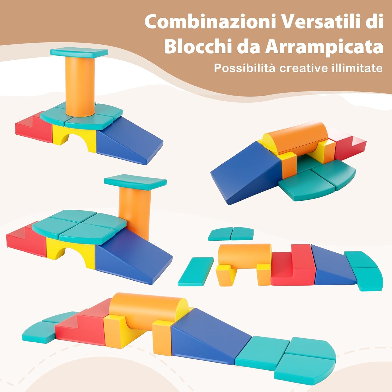 Set 10 Giocattoli da Arrampicata per Bambini, Blocchi da Costruzione in Schiuma Morbidi, Set Attività per Gattonare e Scivolare per Neonati 1-3 Anni