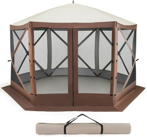 Gazebo da Giardino Pop-Up 3,5 x 3,5 m, Tenda da Giardino a 6 Lati con Tetto Ventilato e Manico, 2 Pareti Rimovibili, Rete a Maglia, Borsa da Trasporto per Patio, Giardino, Campeggio