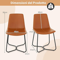 Set di 2 Sedie per Sala Pranzo con Schienale e Seduta Imbottita in Ecopelle, Sedia per Cucina con Gambe in Metallo, Sedia Vintage Comfortevole per Soggiorno, Capacità di 130 kg, Marrone