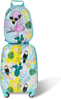 2 Pezzi Valigia per Bambini con Maniglia Retrattile + Zaino Bagaglio a Mano, Set Trolley Valigia per Bambini con Ruote Girevoli a 360 °