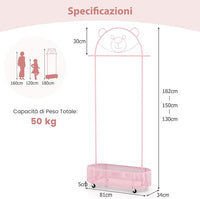 Appendiabiti per Bambini con 3 Altezze Regolabili, Supporto per Abiti con Ruote, con Asta e Cesto Portaoggetti in Ferro, per Stanza dei Bambini Soggiorno, 81x34x182 cm