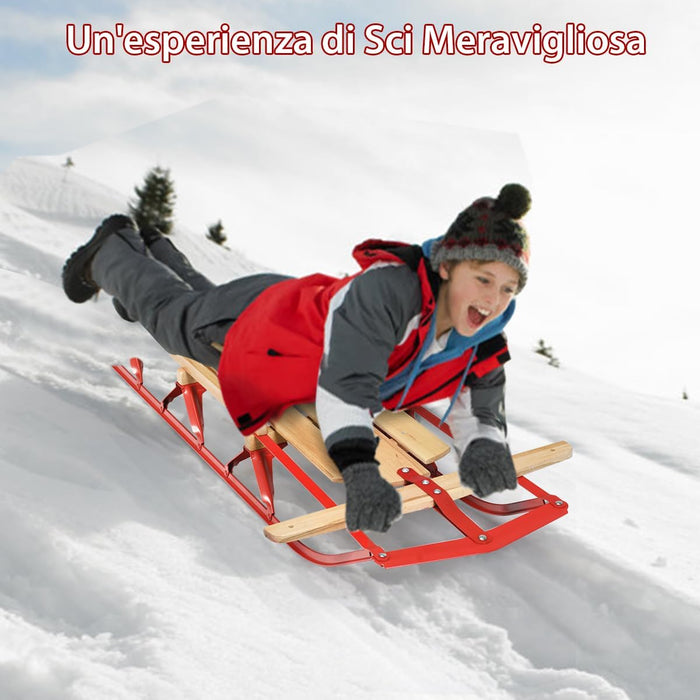 Slitte da Neve, Slitte in Metallo con Pattini, Slitte con Maniglie per Bambini e Adulti, 137 x 58 x 16 cm