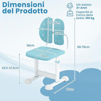 Sedia per Bambini 3+ Anni, Poltrona Ergonomica con Doppi Supporti Dorsali e Seduta Traspirante e Struttura in Metallo Resistente, Sedia Regolabile in Altezza per Camera da Letto (Blu)
