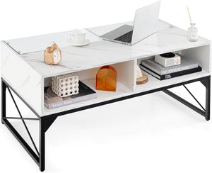 COSTWAY Tavolino da Salotto, Tavolino da Caffè da in Vetro e Legno con Luce LED Multicolore Regolabile a Telecomando e Ripiani, Tavolino per Soggiorno e Ufficio, 105 x 55 x 50 cm (Bianco)