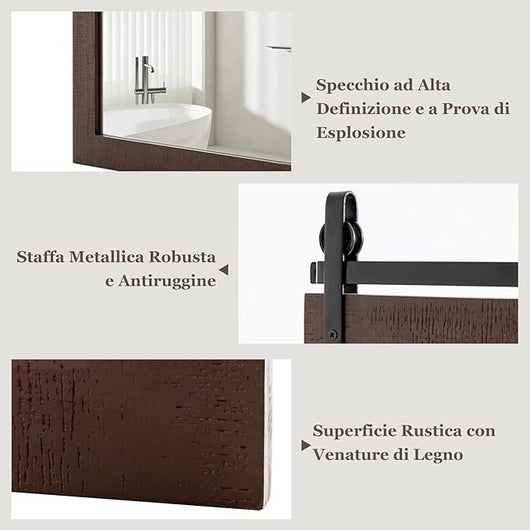 Specchio da Parete 76,5 x 56 cm, Specchio Rettangolare con Cornice in Legno e Staffa in Metallo, Specchio da Bagno Corridoio Soggiorno, Bianco (Noce)