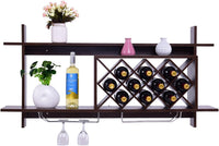 Mensola per Vino da Parete, Scaffale da Parete per Vino con Ripiani, Portabottiglie da Parete in Legno (Nero)