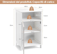 Mobile bagno, Armadietto Multiuso e Salvaspazio con Ante e Mensola Regolabile, Mobiletto in Legno per Soggiorno, Camera da letto e Ufficio, 40 x 30 x 70cm (Bianco)