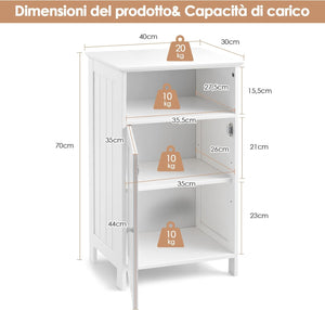 Mobile bagno, Armadietto Multiuso e Salvaspazio con Ante e Mensola Regolabile, Mobiletto in Legno per Soggiorno, Camera da letto e Ufficio, 40 x 30 x 70cm (Bianco)