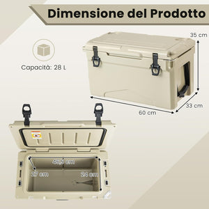 Frigorifero da Campeggio da 28 Litri, Frigo Portatile con Manico Resistente e Scarico, Freddo Fino 5-7 Giorni con Portabicchieri Integrati per Barbecue, Campeggio, Picnic, Pesca